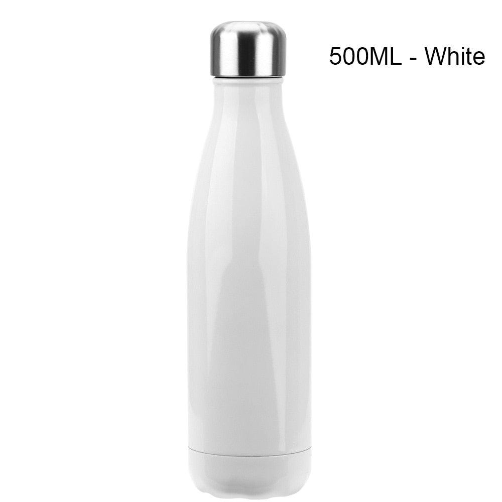 Stainless steel white water bottle 500ml with silver screw cap, double-wall insulated on Tampa Home & Garden Store