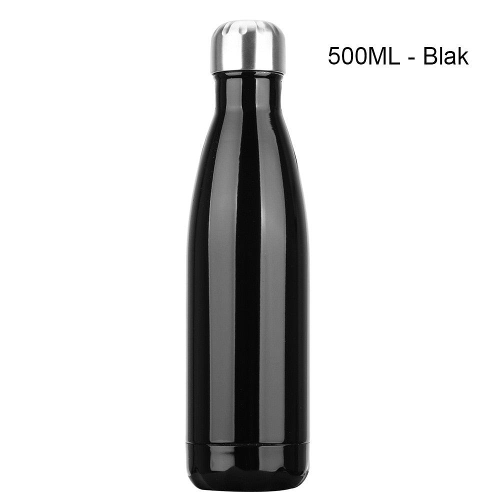 Stevvex 500ml black stainless steel water bottle, double-wall insulated on Tampa Home & Garden Store