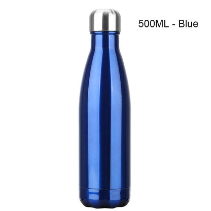 Stainless steel water bottle blue 500ml double-wall insulated sports bottle on Tampa Home & Garden Store