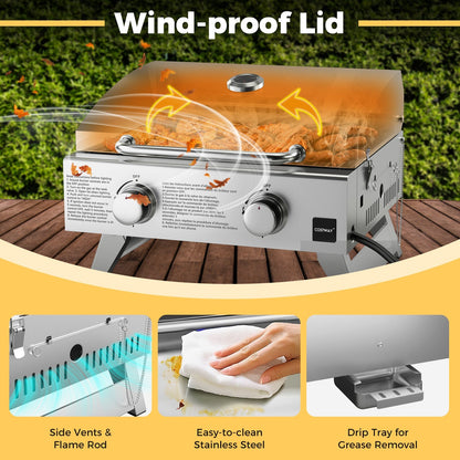 Stainless steel propane grill with wind-proof lid by GemGear, silver for outdoor cooking on Tampa Home & Garden Store