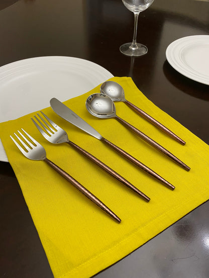 Hammered stainless steel flatware 5-piece set with brown copper-tone handles by Vibhsa on Tampa Home & Garden Store