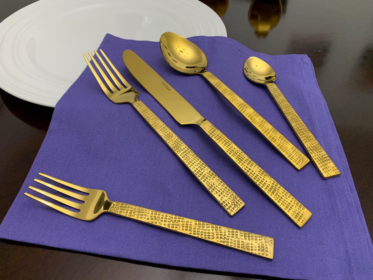 Vibhsa flatware set 20-piece gold with Egyptian design handles on Tampa Home & Garden Store