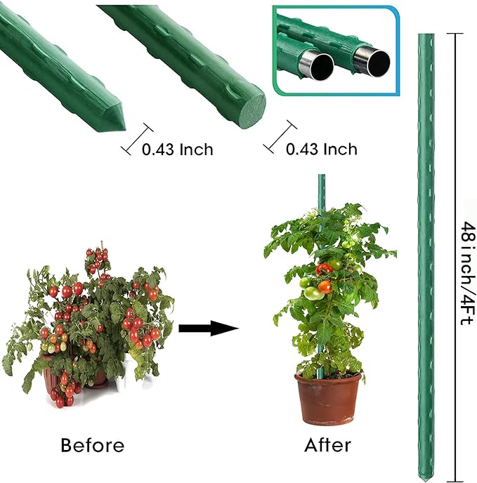 Twenty (20) Strong Steel Garden Stakes (available in lengths of:  3', 4', 5', and 6') All plant sticks are 7/16" diameter. Extra Grabby Coating