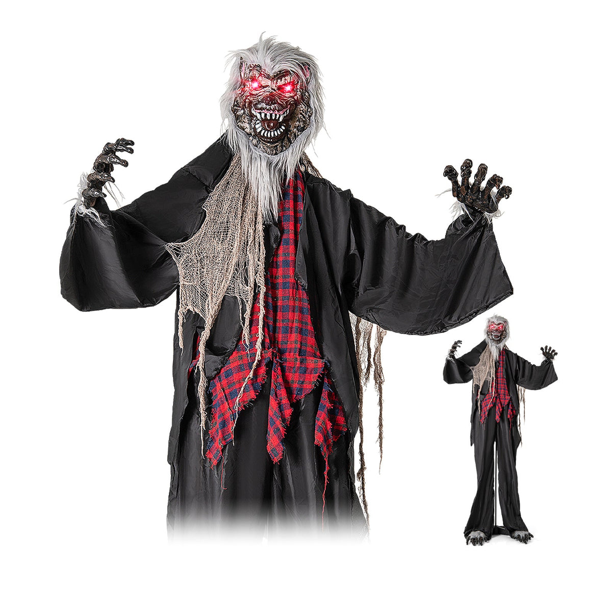 8.2 ft standing animatronic werewolf with red glowing eyes, black robe DirectDeals on Tampa Home & Garden Store