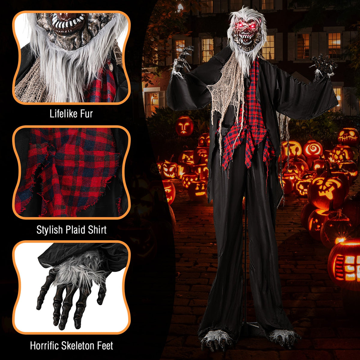8.2 ft standing animatronic werewolf with robe and red eyes, arms DirectDeals Special Effects on Tampa Home & Garden Store