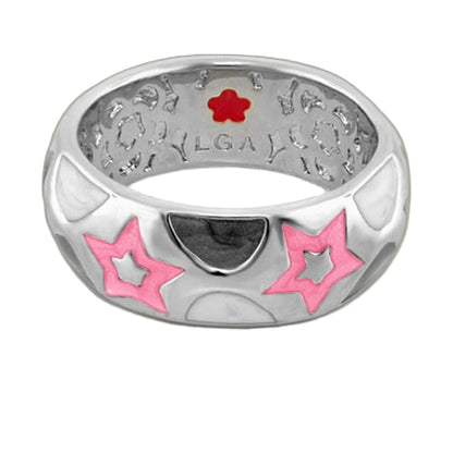 Star Light Ring, silver band with pink enamel stars on exterior and Lauren G Adams engraving inside on Tampa Home & Garden Store