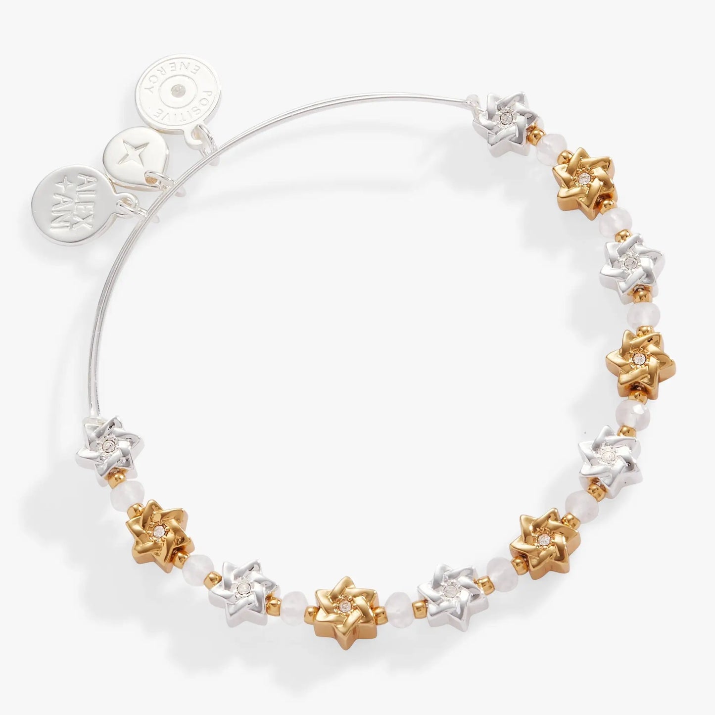 Star of David beaded bangle by ALEX AND ANI, silver and gold star beads with white beads on Tampa Home & Garden Store