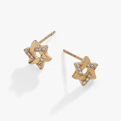Gold-tone Star of David mini stud earrings with crystal accents, ALEX AND ANI on Tampa Home & Garden Store