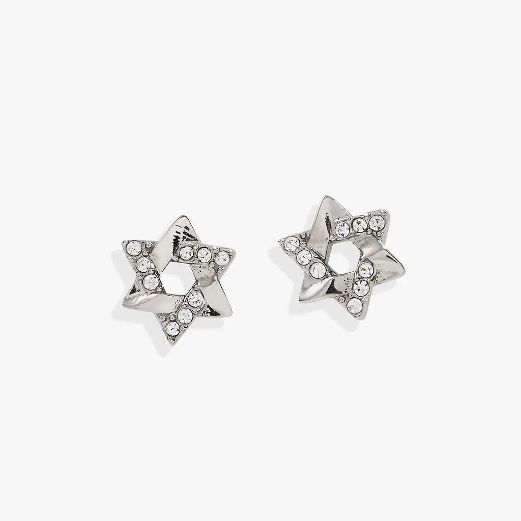 Star of David mini stud earrings, silver-tone with crystal pavé, ALEX AND ANI pair on Tampa Home & Garden Store