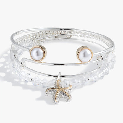 Starfish Bangles Set 3 With Two Tone Pearl Cuff