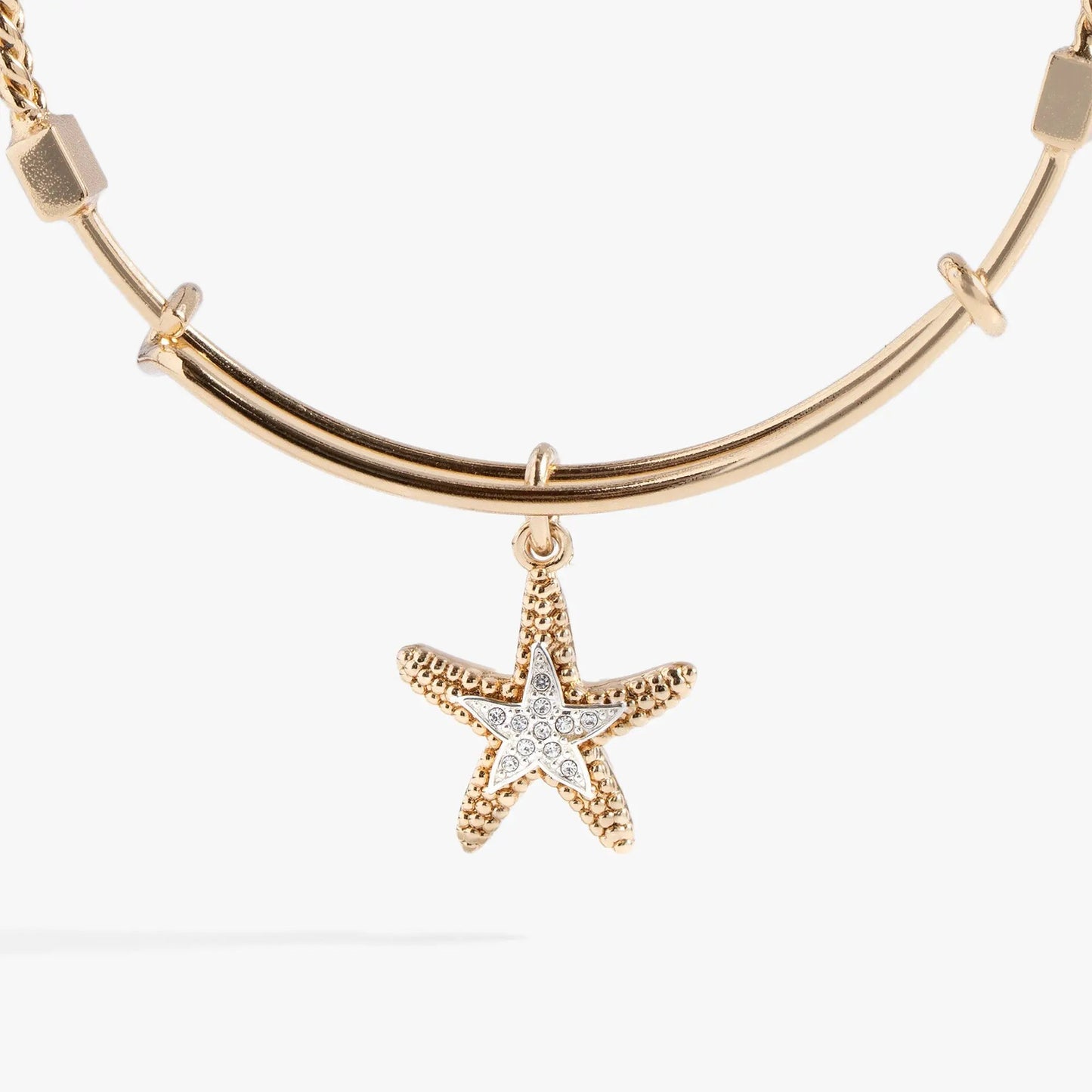 Textured Starfish Charm Bangle by ALEX AND ANI, gold-tone bracelet with crystal starfish pendant on Tampa Home & Garden Store