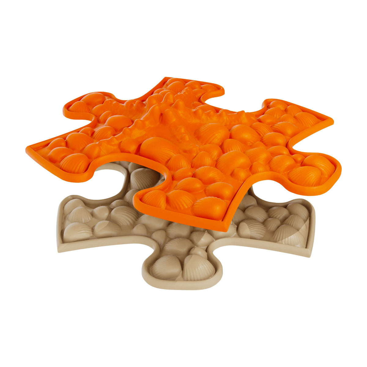 Tots Minis Puzzle Set play mats orange shell-patterned surface with beige base pieces by TINNITOTS on Tampa Home & Garden Store