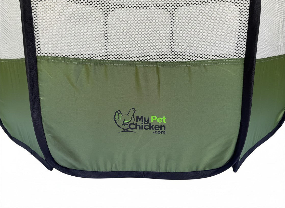 Hen Pen Starter Pop-Up Chick Brooder, green fabric with My Pet Chicken branding on Tampa Home & Garden Store