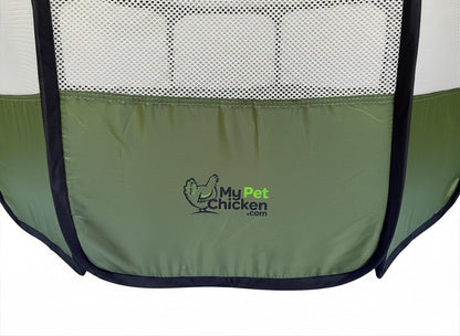 Hen Pen Starter Pop-Up Chick Brooder, green fabric with My Pet Chicken branding on Tampa Home & Garden Store