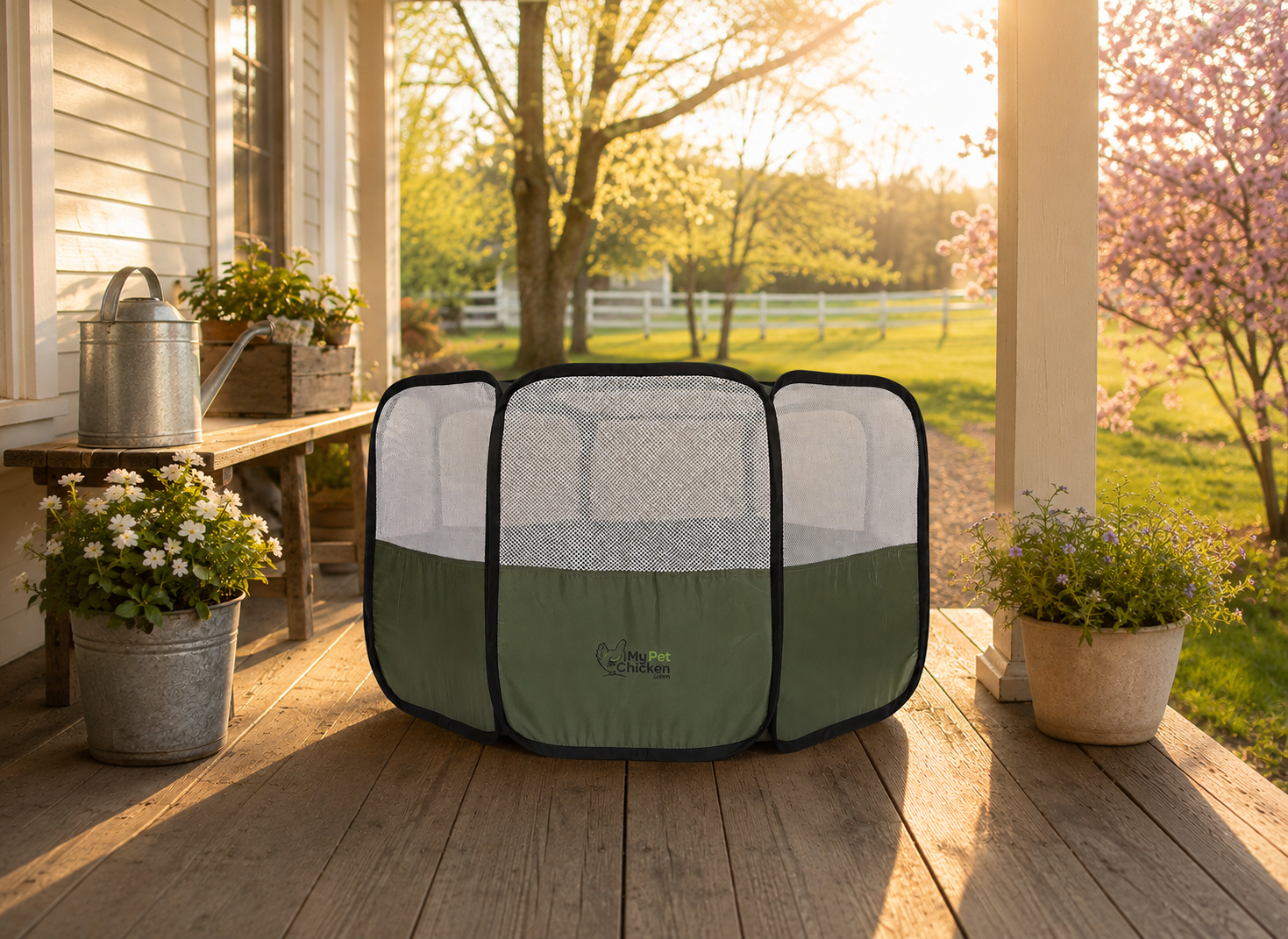 Hen Pen Starter Pop-Up Chick Brooder, green fabric panels with white mesh My Pet Chicken on Tampa Home & Garden Store