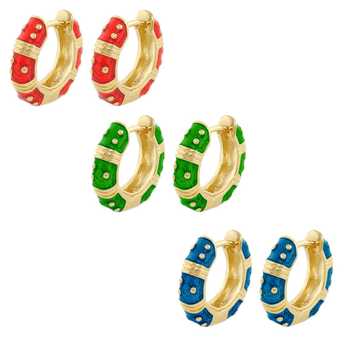 Polka Dot Earring Set by Lauren G Adams, gold hoops in red green blue enamel (3 colorways) on Tampa Home & Garden Store