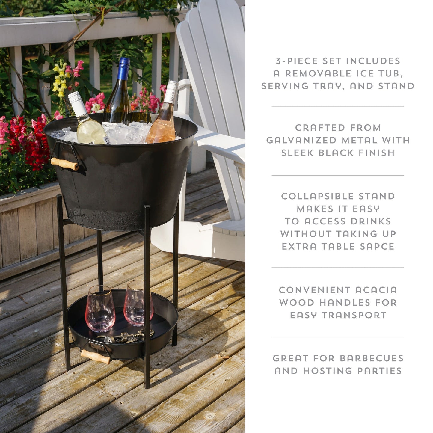 Black Beverage Ice Bucket with Tray and Stand