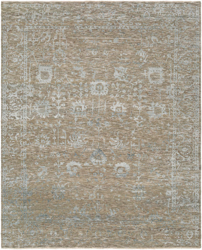 Beige Akos Area Rug by Boutique Rugs; distressed oriental pattern with pale blue accents on Tampa Home & Garden Store