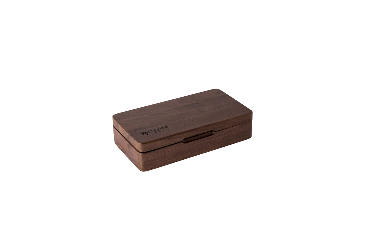Steak Knife Set by STEELPORT Knife Co in dark wood storage box on Tampa Home & Garden Store