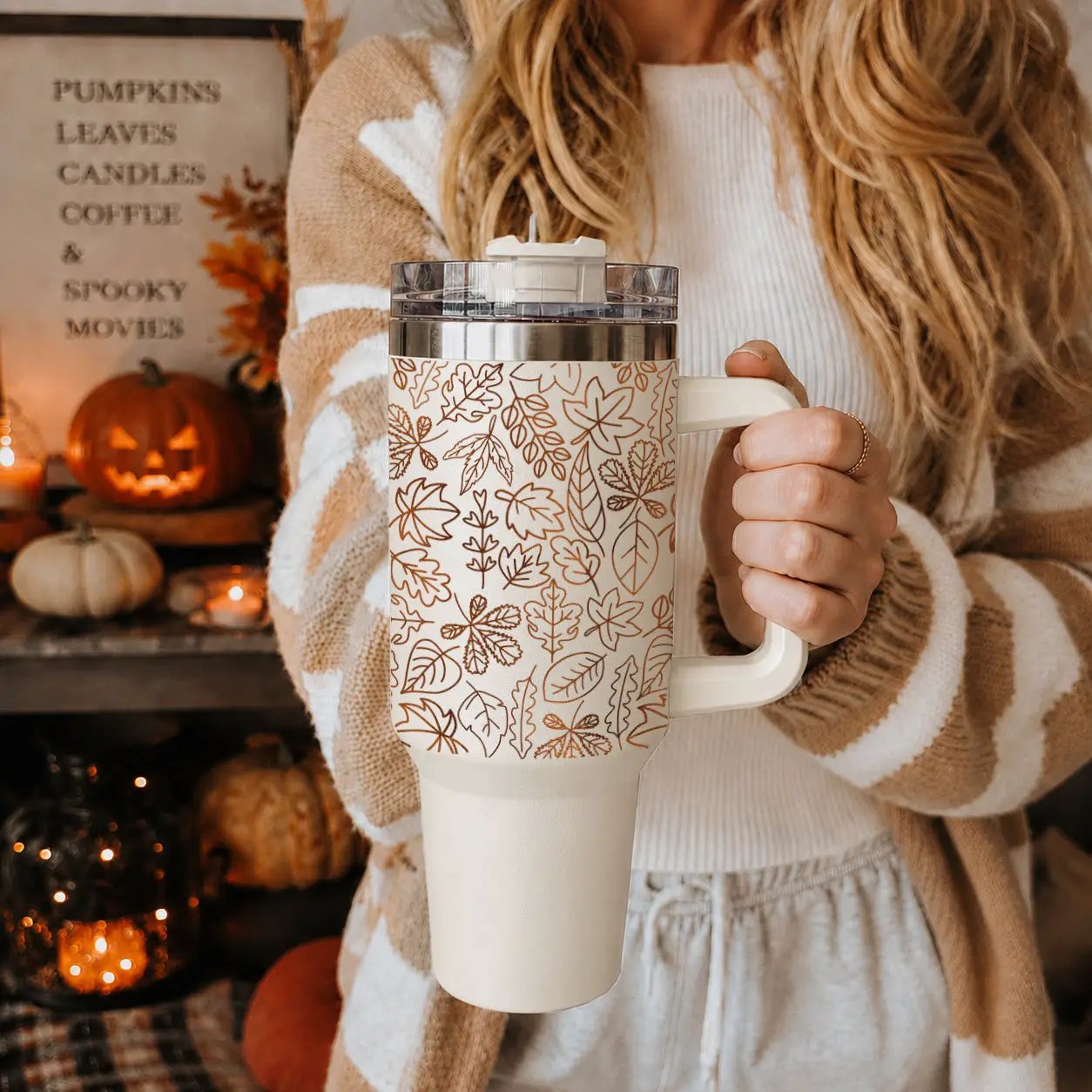Timeless Fall 40oz Tumbler Cozy Leaf Design