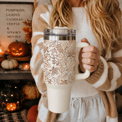 Timeless Fall 40oz Tumbler Cozy Leaf Design