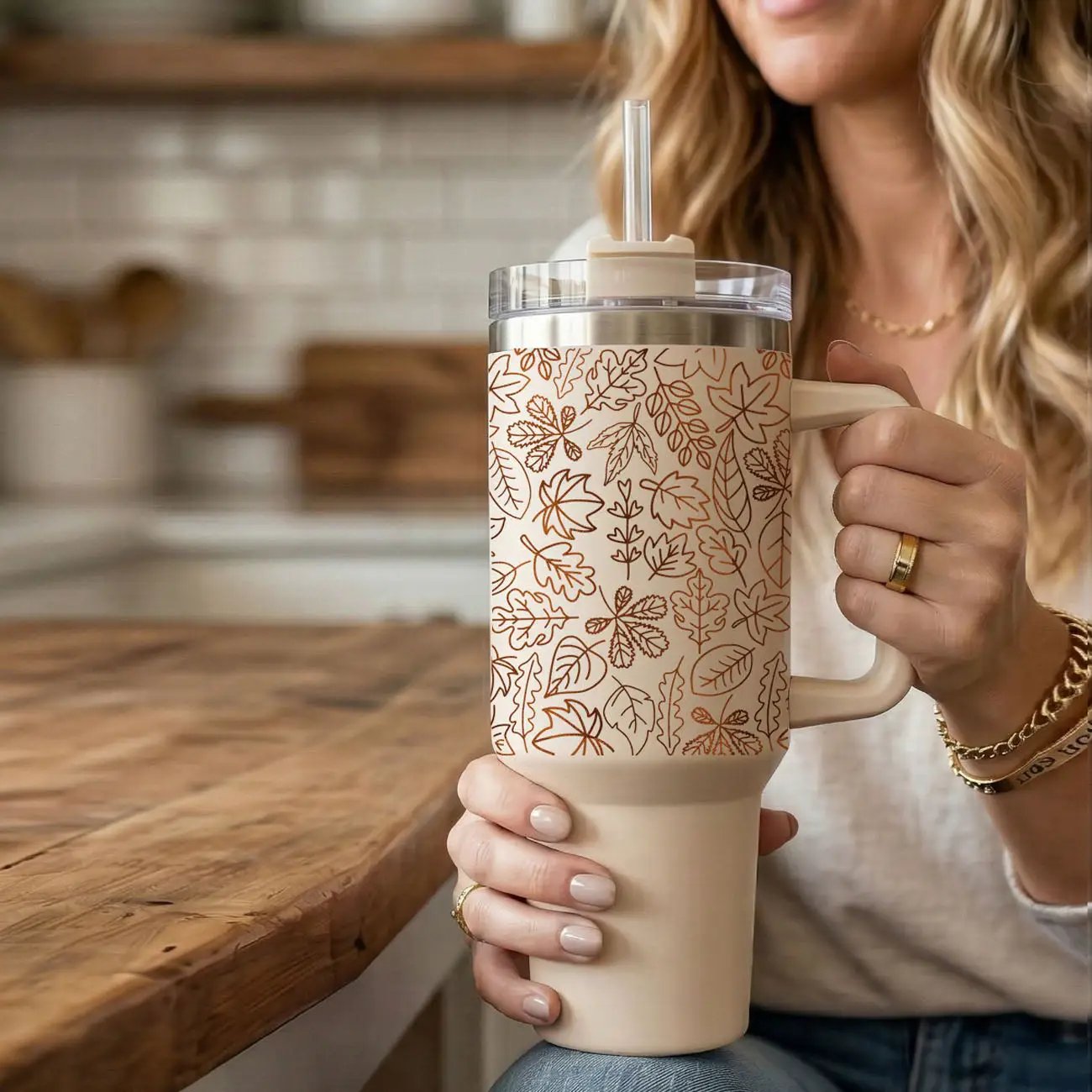 Timeless Fall 40oz Tumbler Cozy Leaf Design