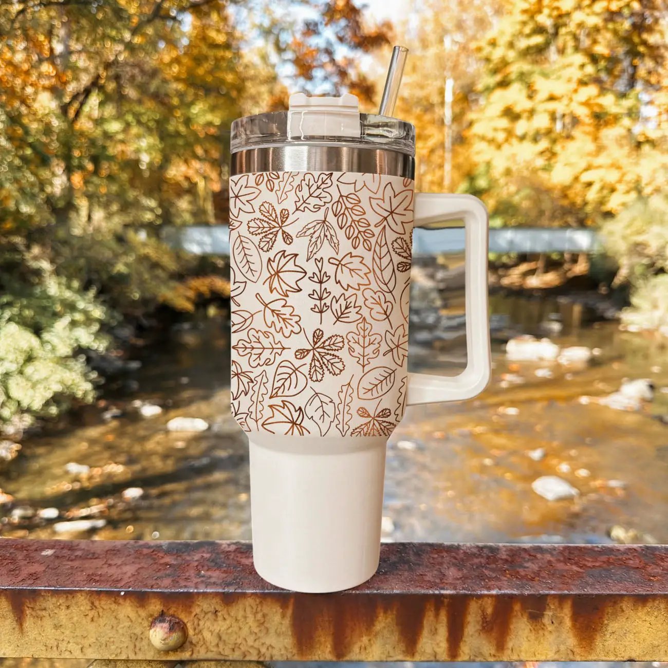 Timeless Fall 40oz Tumbler Cozy Leaf Design