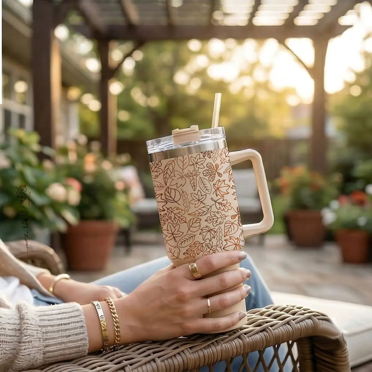 Timeless Fall 40oz Tumbler Cozy Leaf Design