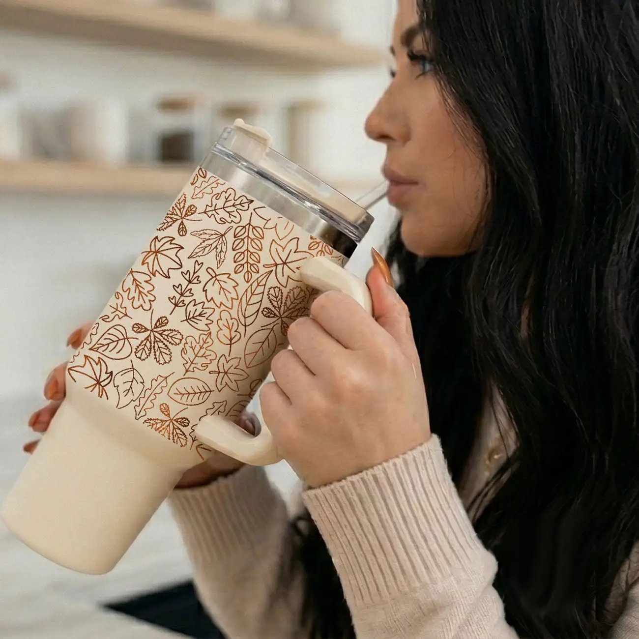 Timeless Fall 40oz Tumbler Cozy Leaf Design