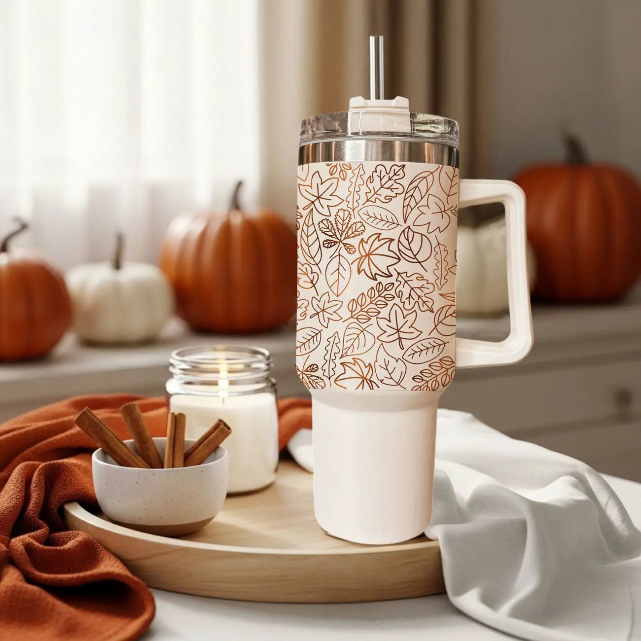 Timeless Fall 40oz Tumbler Cozy Leaf Design