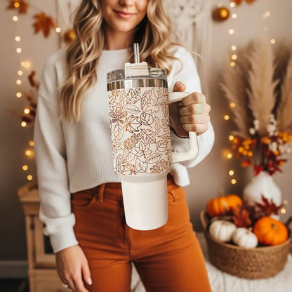 Timeless Fall 40oz Tumbler Cozy Leaf Design