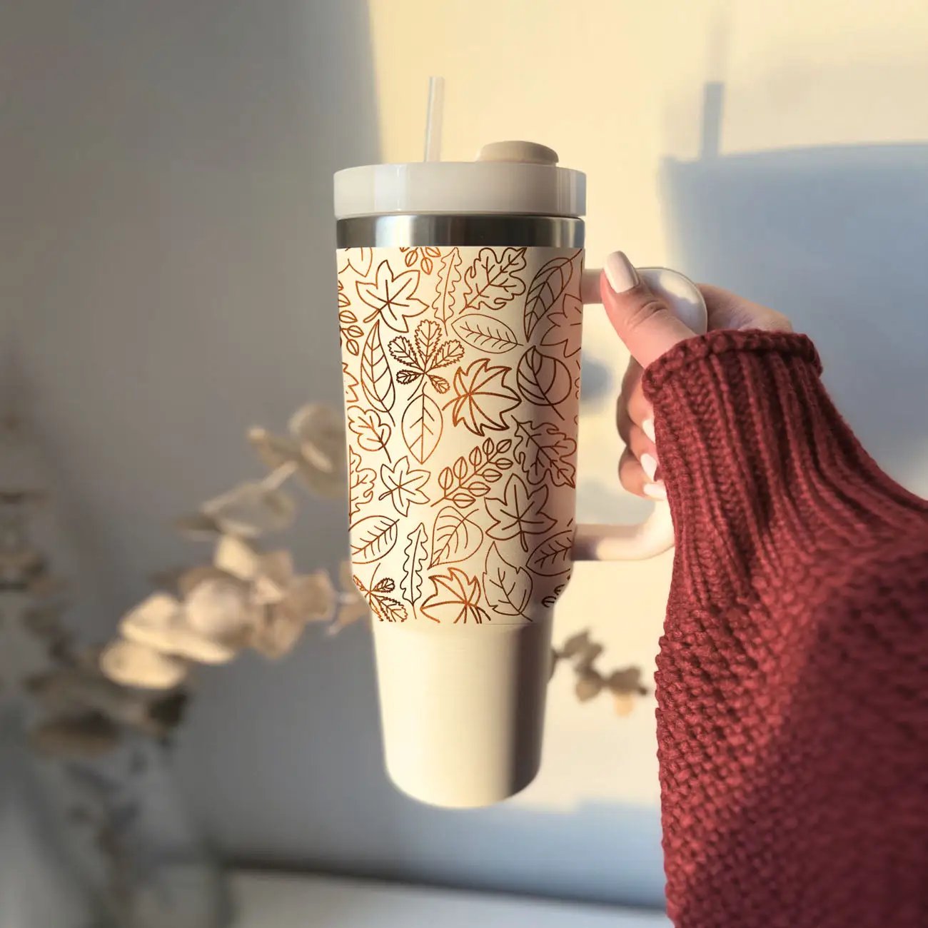 Timeless Fall 40oz Tumbler Cozy Leaf Design