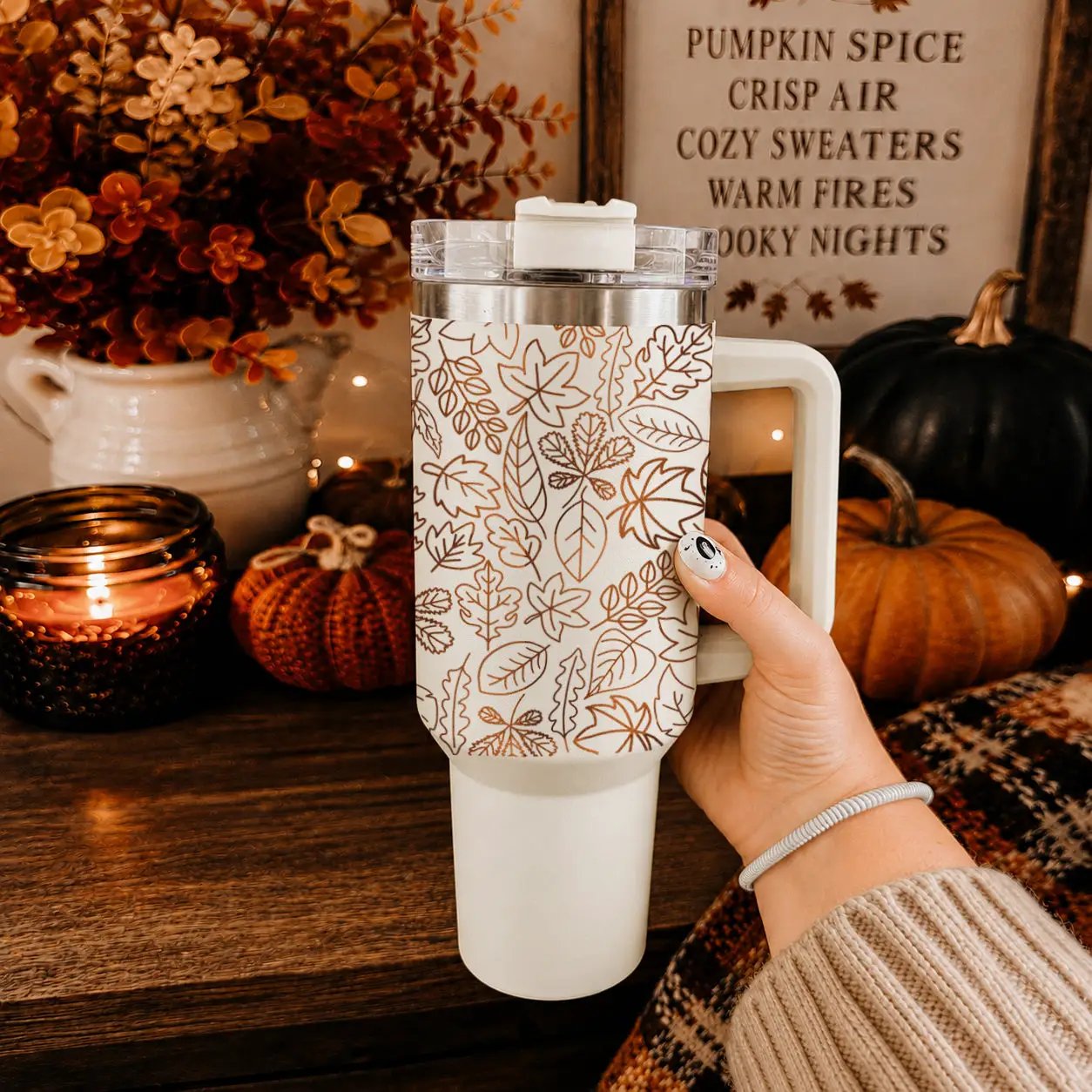 Timeless Fall 40oz Tumbler Cozy Leaf Design