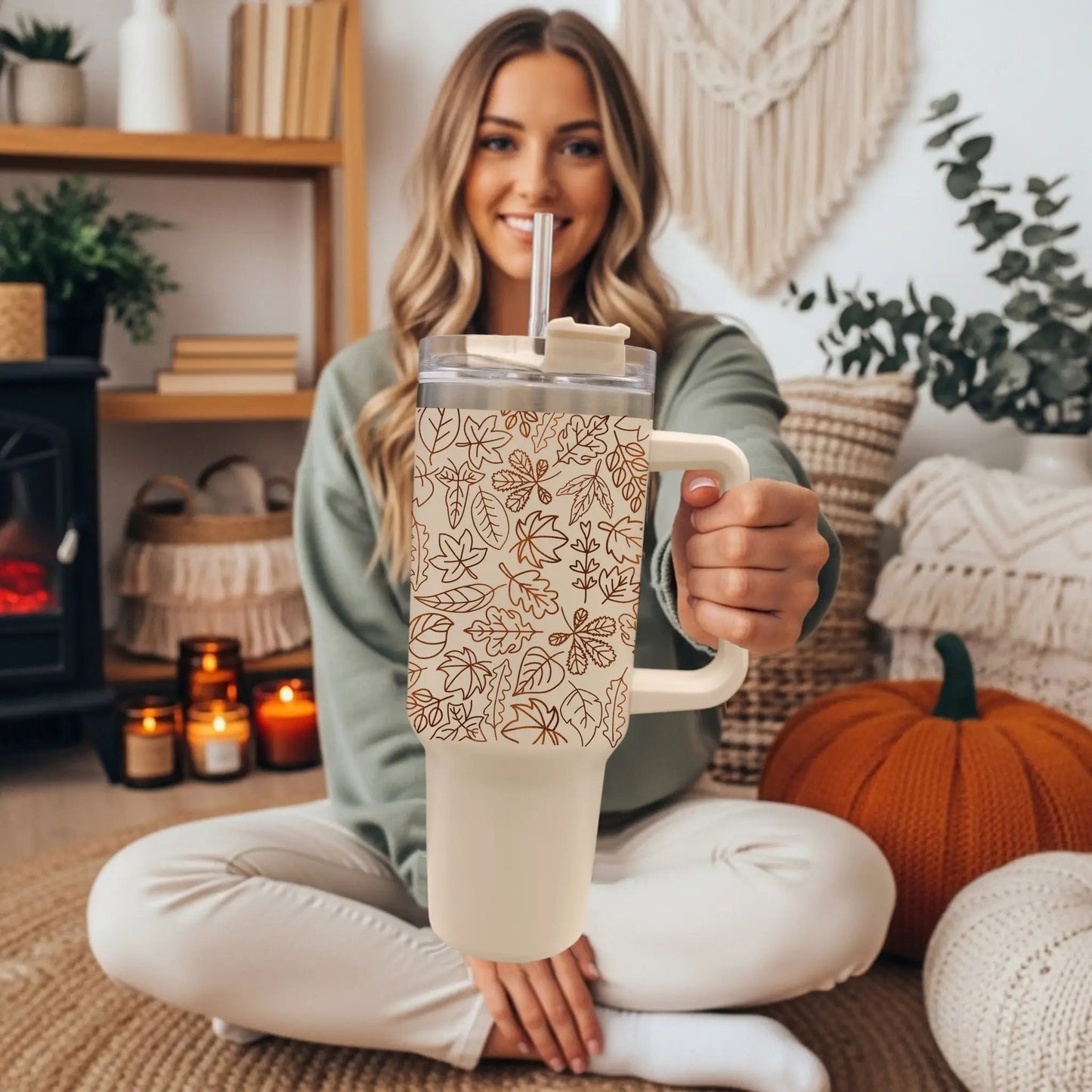 Timeless Fall 40oz Tumbler Cozy Leaf Design