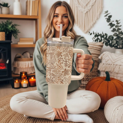 Timeless Fall 40oz Tumbler Cozy Leaf Design