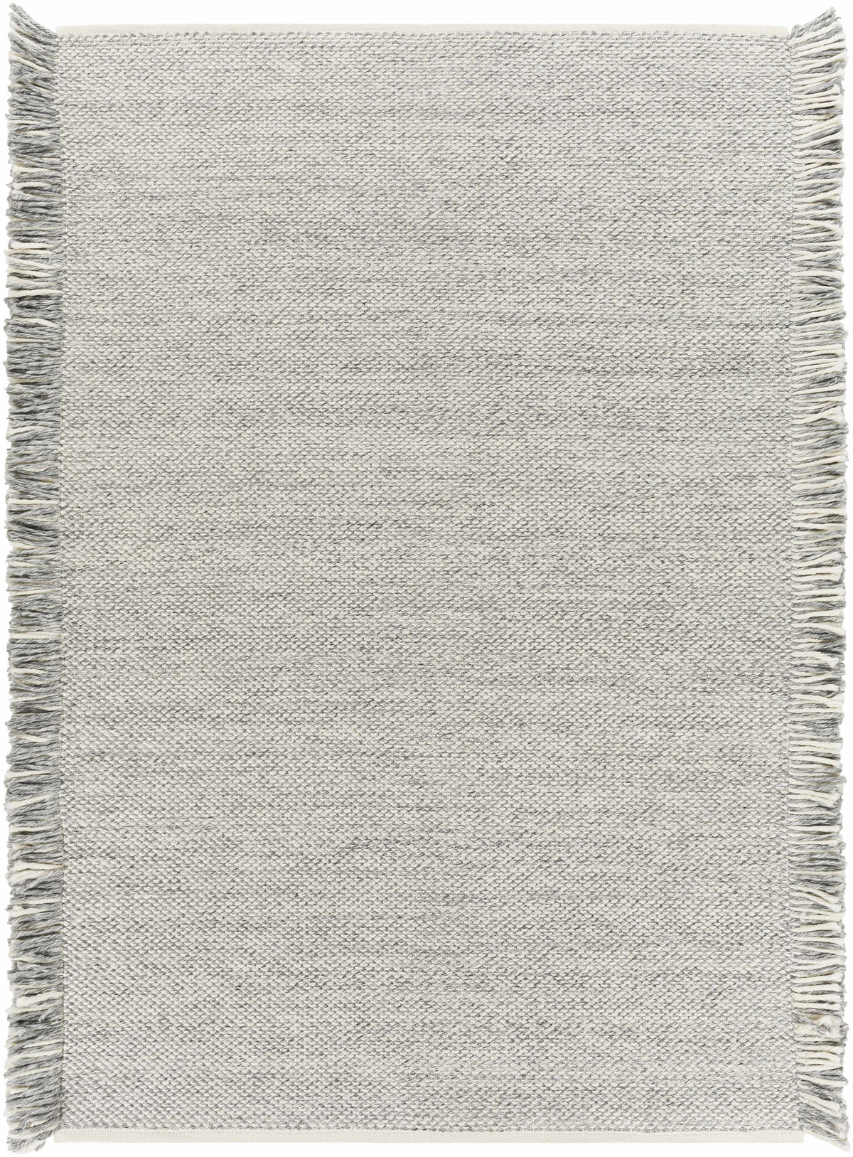 Stenhousemuir Luxe Handmade Rug in gray cream with woven texture and fringe Boutique Rugs on Tampa Home & Garden Store