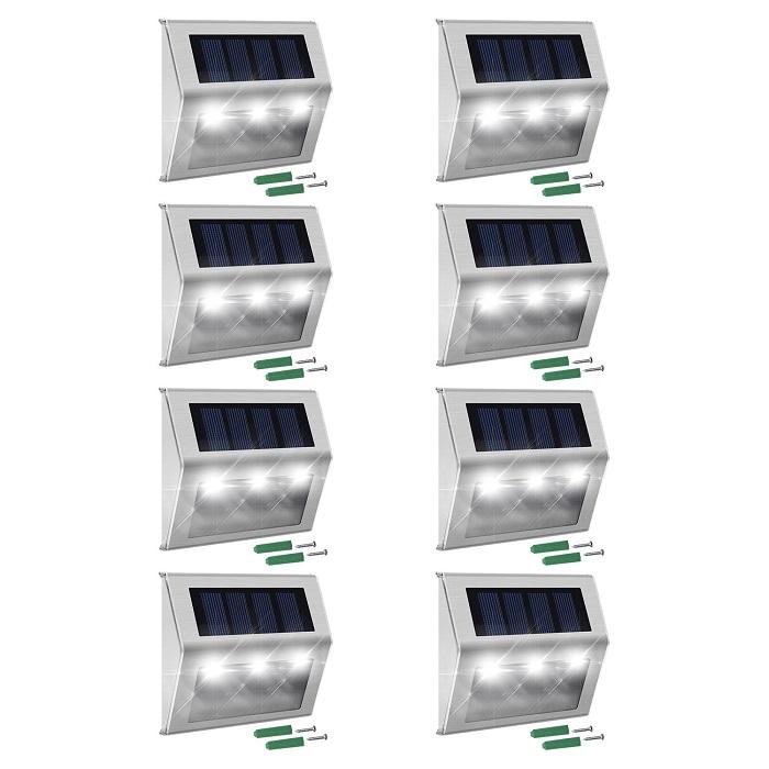 Stainless Steel LED Solar Stair Step Lights | Dusk to Dawn Auto On/Off | (2024 Model)