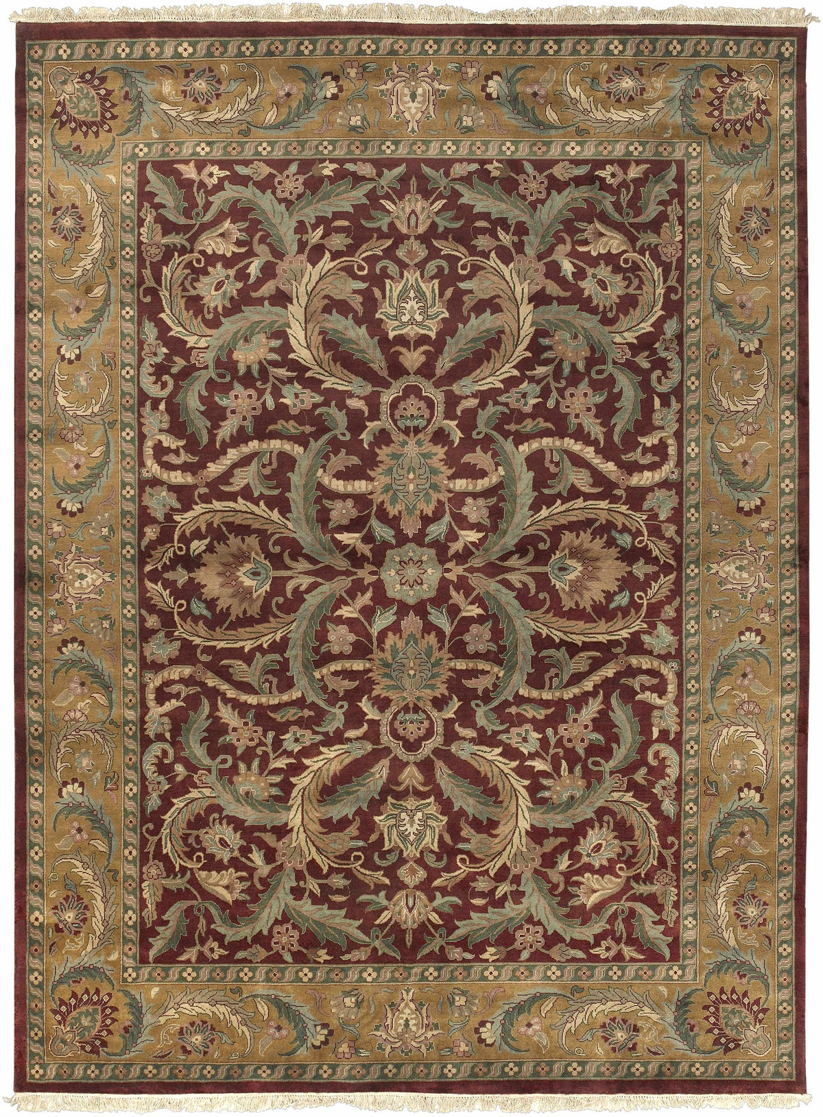 Steuben Premium Wool Area Rug burgundy field with green-gold border by Boutique Rugs on Tampa Home & Garden Store
