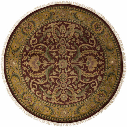 Steuben Premium Wool Area Carpet round rug maroon with green-gold floral border Boutique Rugs on Tampa Home & Garden Store