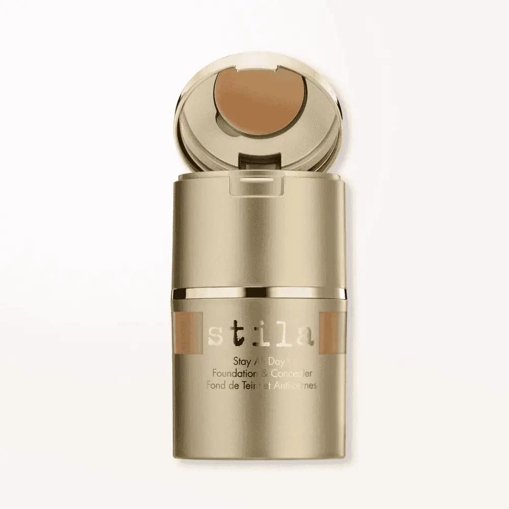 Stila Stay All Day Foundation & Concealer bottle in metallic gold with open cap on Tampa Home & Garden Store