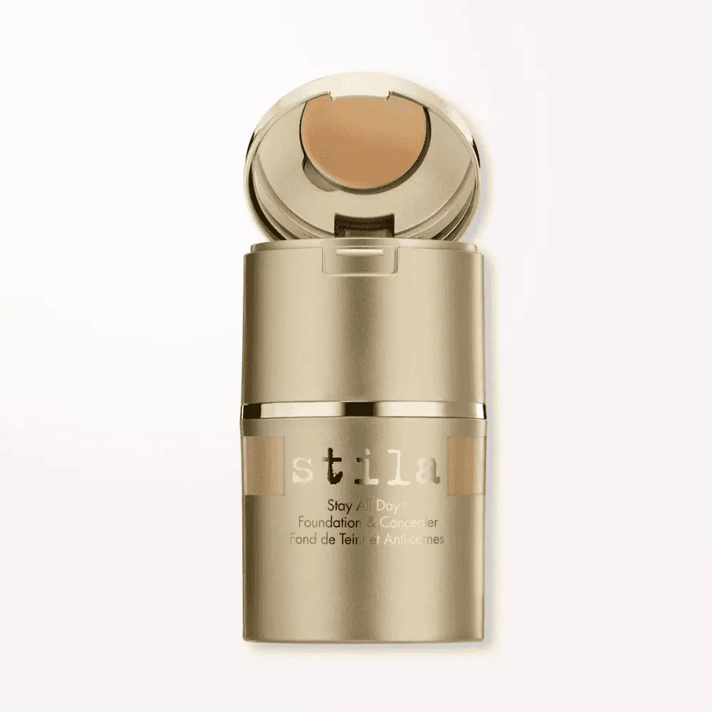 Stila Stay All Day Foundation & Concealer bottle in gold with open round cap on Tampa Home & Garden Store