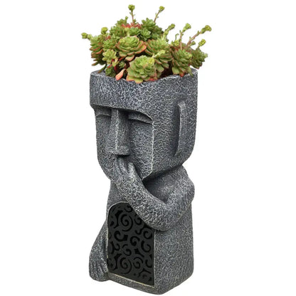 Stone gray easter island statue planter with succulent by Decorbites on Tampa Home & Garden Store