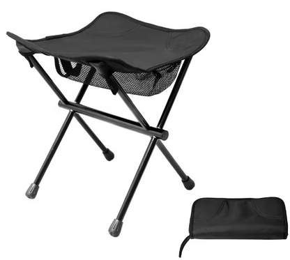 Foldable camping stool River Country Gear, black steel frame with mesh storage and carry bag on Tampa Home & Garden Store