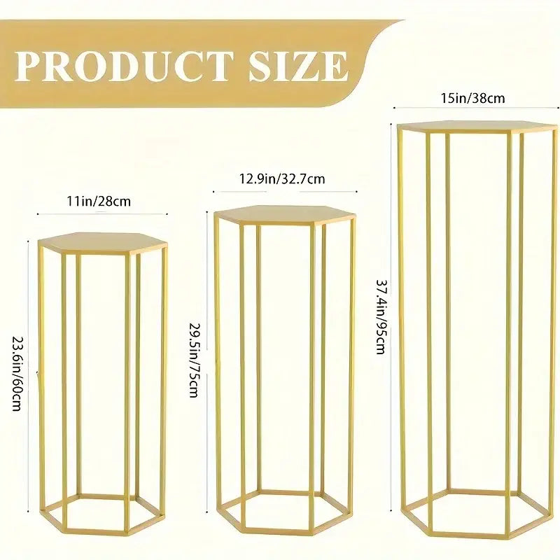 Decorbites gold hexagonal vase set, 3-piece metal vases in small, medium, and large sizes on Tampa Home & Garden Store