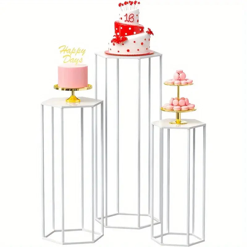 Gold Hexagonal Vase Set by Decorbites on silver metal geometric stands in three heights on Tampa Home & Garden Store