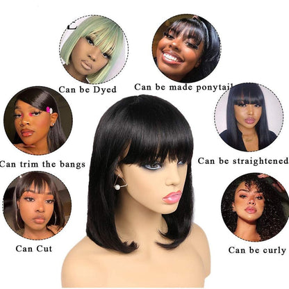 Stevvex straight bob wig with bangs in black, human hair, on mannequin on Tampa Home & Garden Store