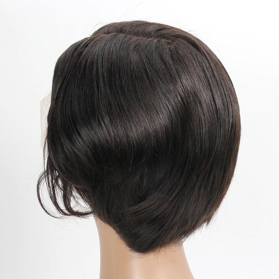 Stevvex straight pixie cut wig with side part and lace front in black human hair on Tampa Home & Garden Store