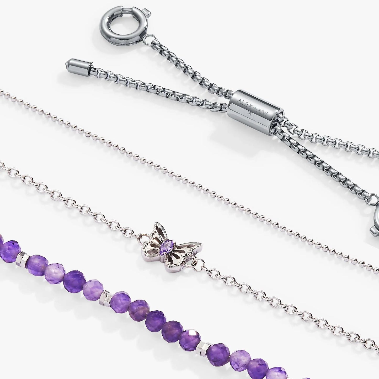 Butterfly Stranded Bracelet Set with Amethyst