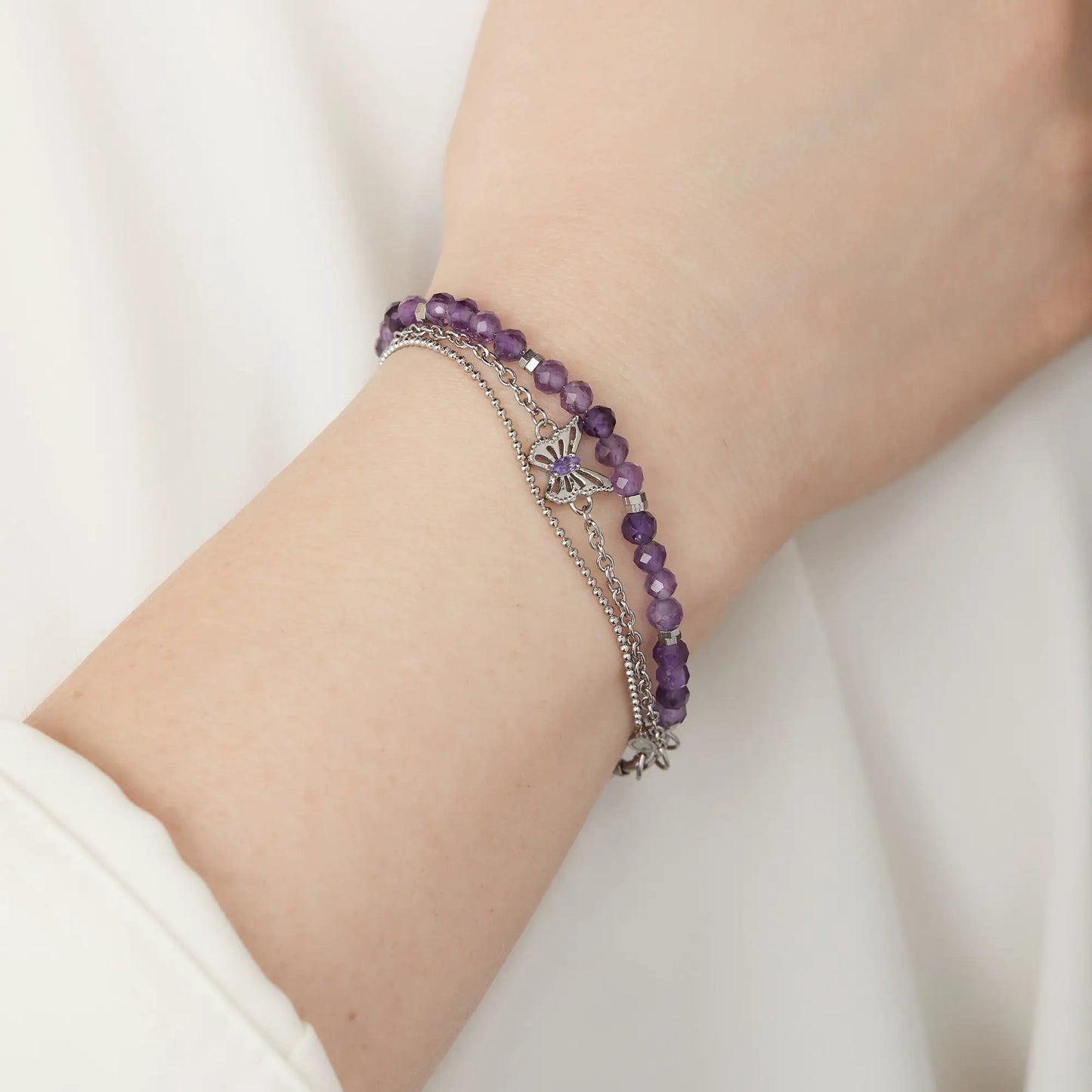 Butterfly Stranded Bracelet Set with Amethyst