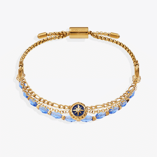 Compass Stranded Bracelet Set by ALEX AND ANI; gold chain with blue beads and compass charm 2pc on Tampa Home & Garden Store